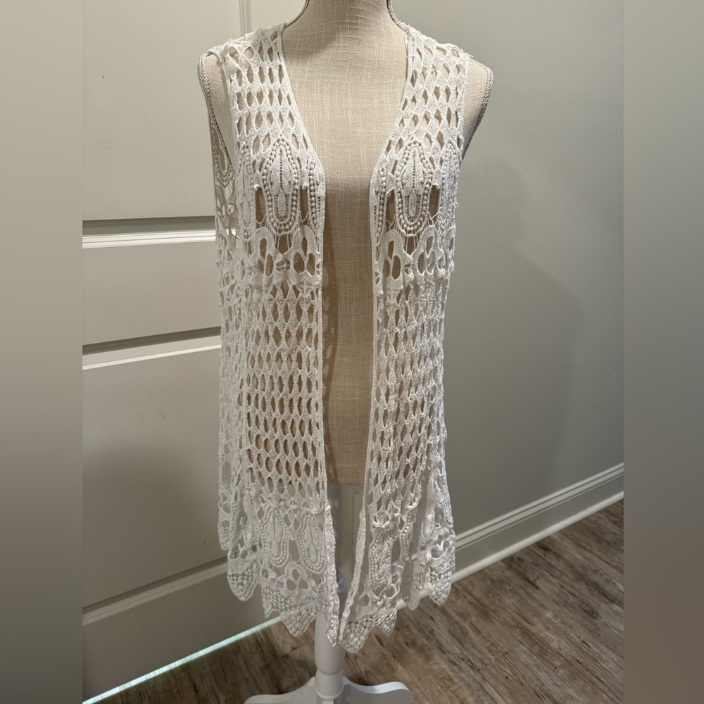 Crochet Lace Kimono Vest 100% cotton  Size 1X EUC